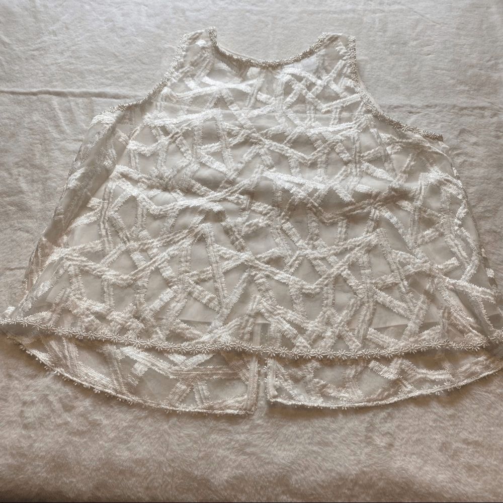 Analili Ruby White Organza Embroidered Open Back Sleeveless Top Womens M USA